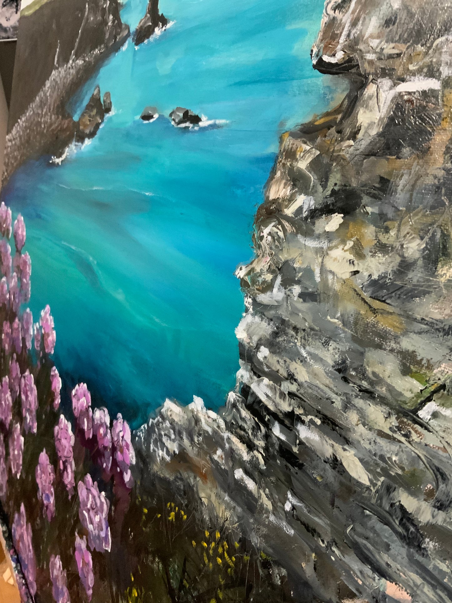 Original Artwork "Pink Along The Path" Oil Painting on 100 x 120 cm canvas