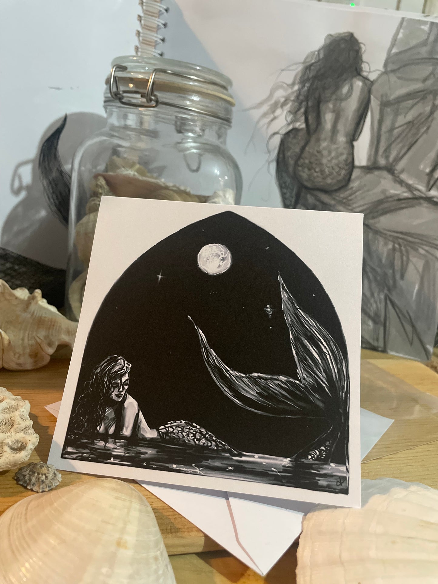 Mermaid Art Card "Divine Reflection" (Dark) - by Dawn Victoria