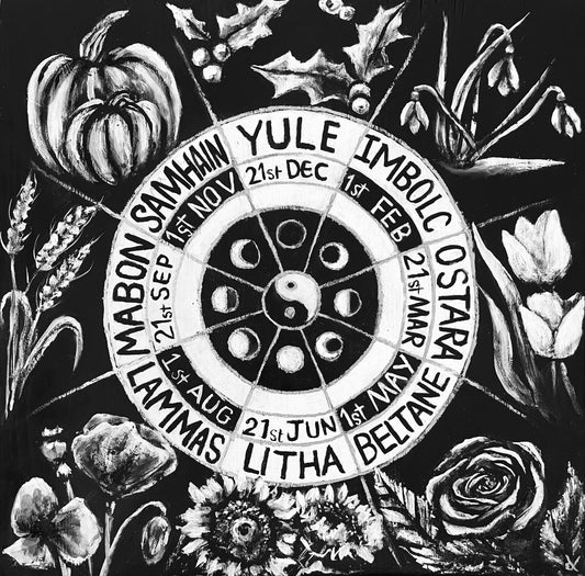 Original Artwork "Wheel Of The Year" Hand Painted on 30 x 30 cm wooden board