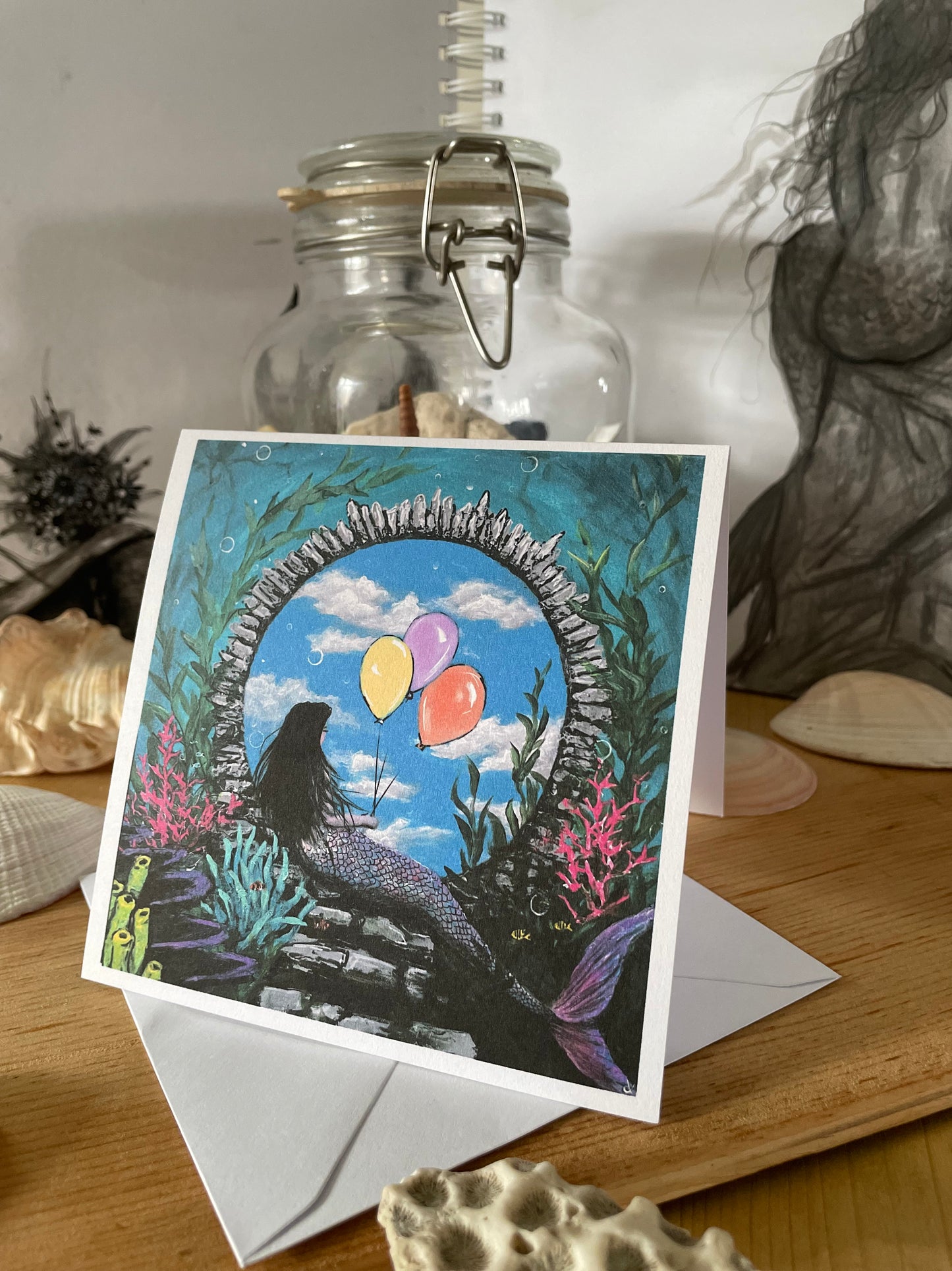 Mermaid Art Card "Birthday in Another World" - by Dawn Victoria
