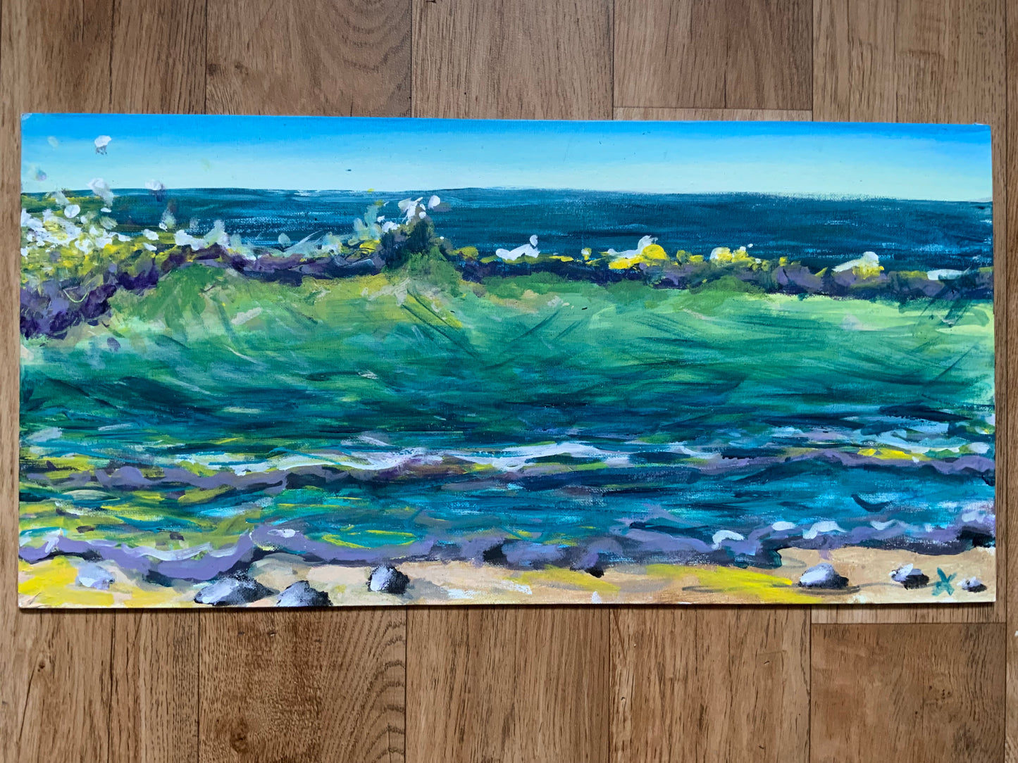 Original Artwork "Godrevy Wave Study #1" Plein-Air Painting on 60 x 30 cm board