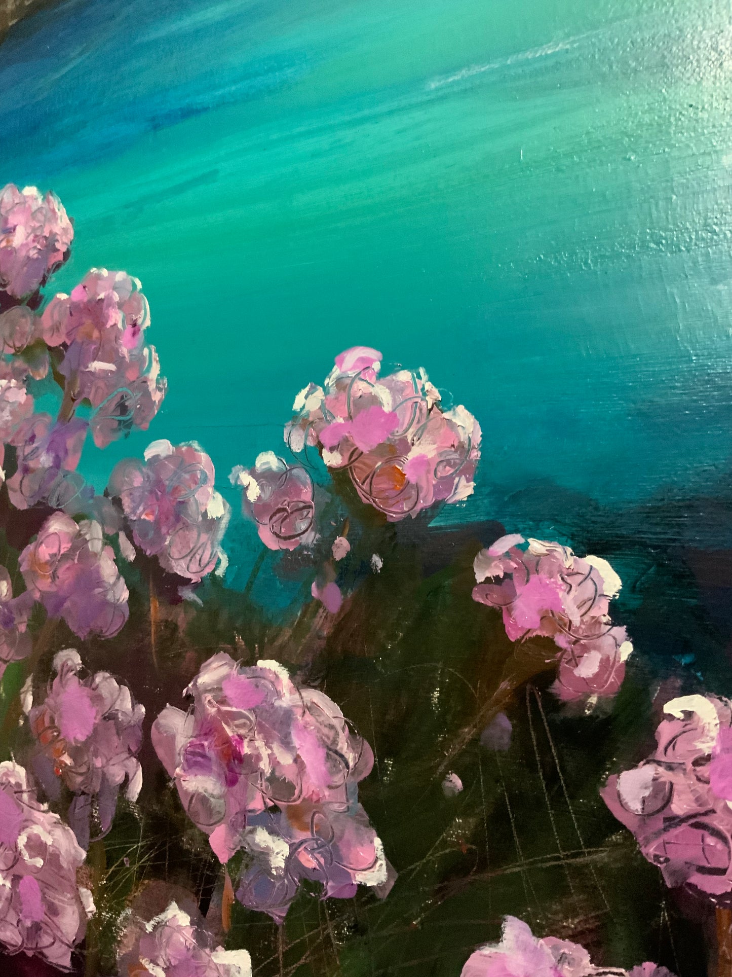 Original Artwork "Pink Along The Path" Oil Painting on 100 x 120 cm canvas
