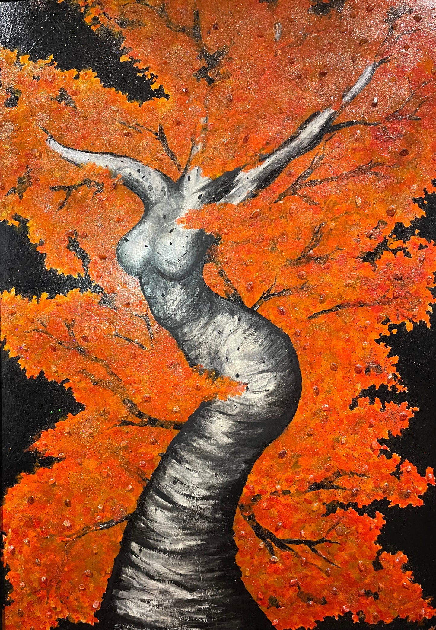 Original Artwork "Celebration of Herself" Healing Crystal Painting - 24 x 34 in (Framed)