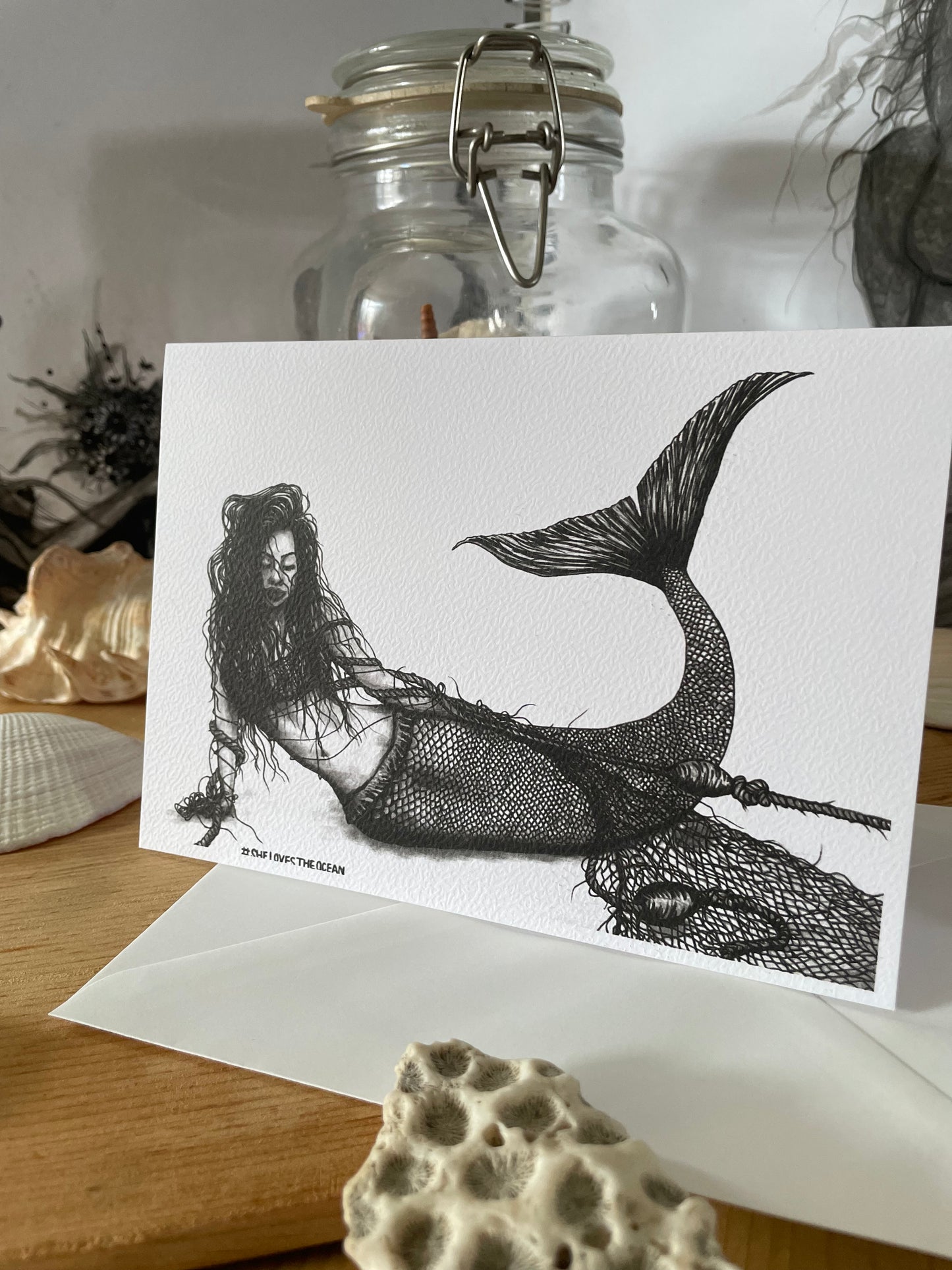 Mermaid Art Card "She Loves The Ocean" - by Dawn Victoria