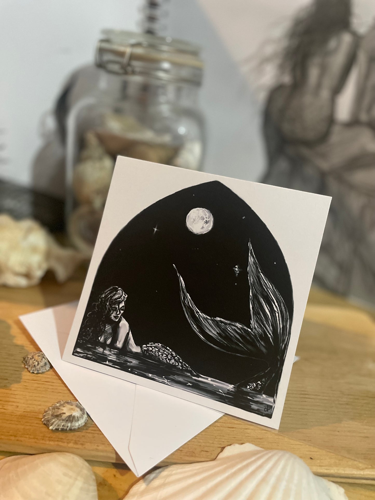 Mermaid Art Card "Divine Reflection" (Dark) - by Dawn Victoria