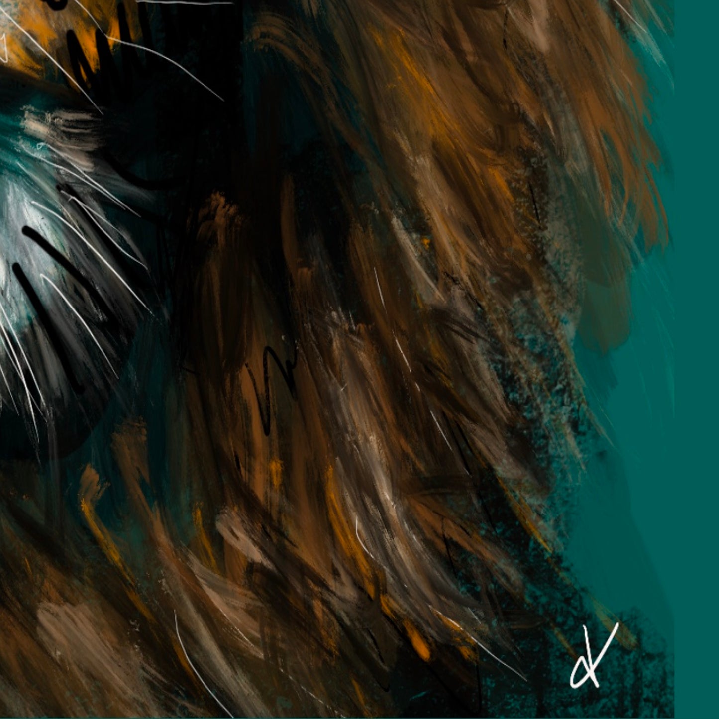 Fine Art Prints, "Bodhi" Lion art prints, Colourful and expressive Lion art Print with Teal background