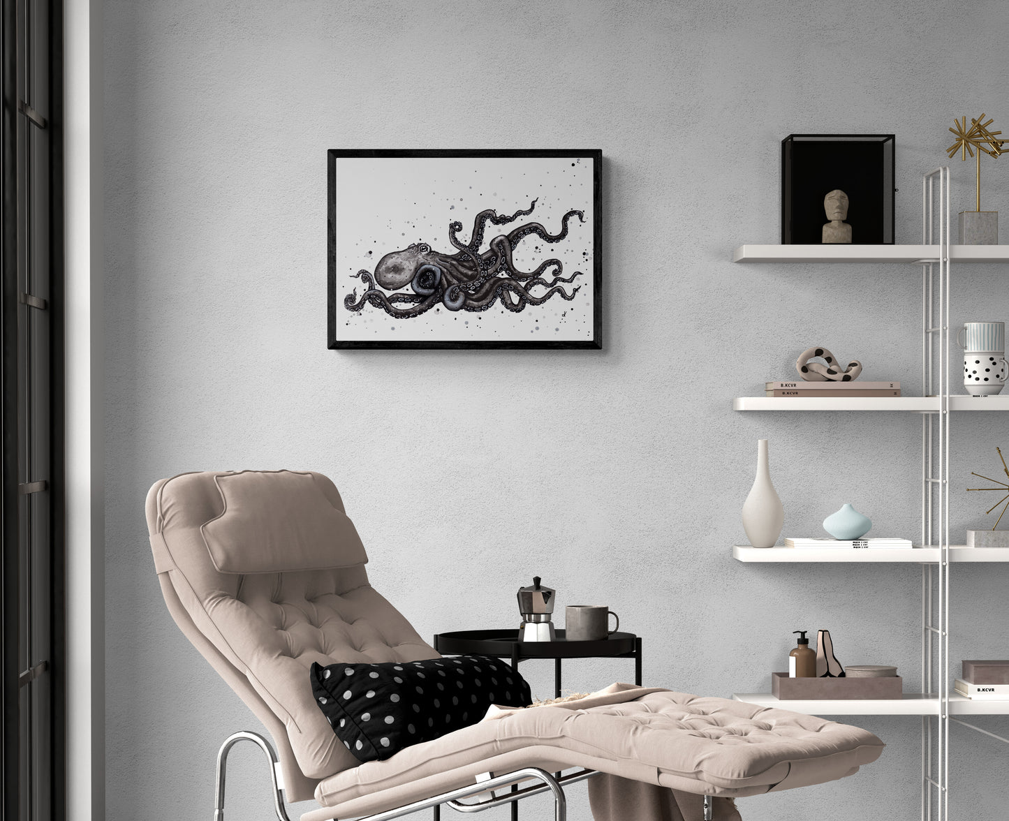 Fine Art Prints - "The Mighty Atlantic Octopus" Octopus Illustration Art Prints - Black & White Octopus, Nautical Art, Sea life Decorative Wall Art