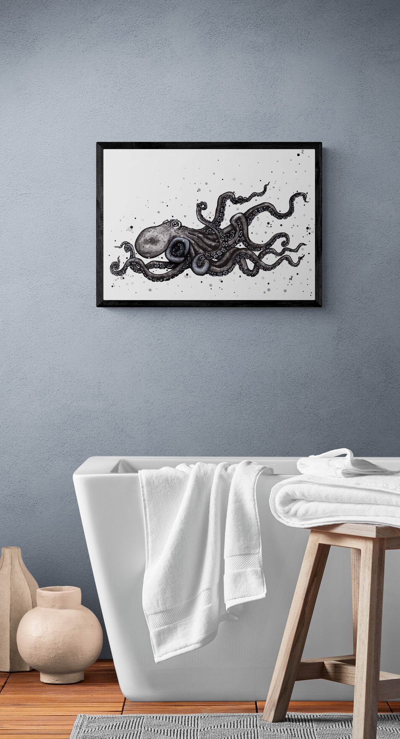 Fine Art Prints - "The Mighty Atlantic Octopus" Octopus Illustration Art Prints - Black & White Octopus, Nautical Art, Sea life Decorative Wall Art