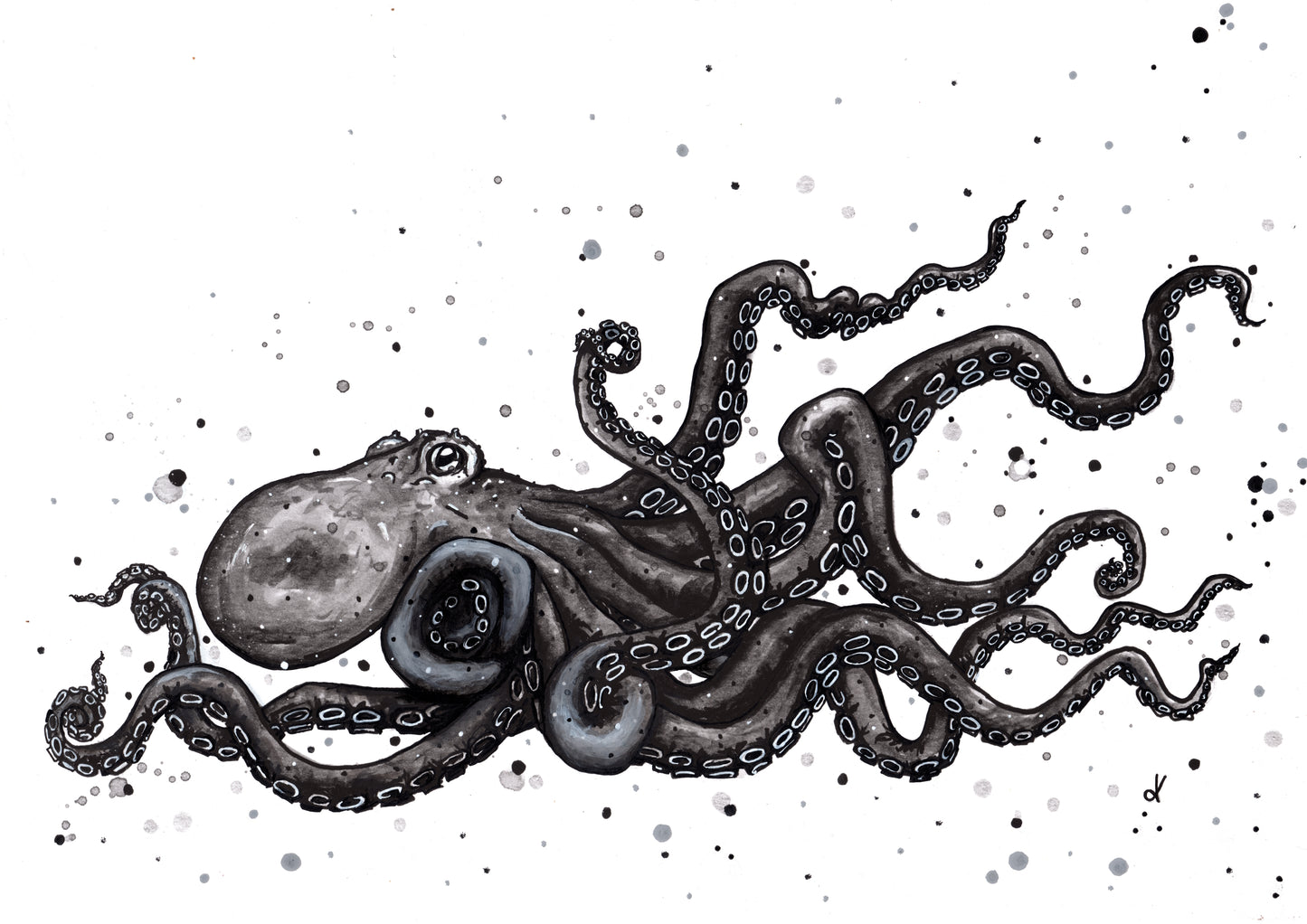 Fine Art Prints - "The Mighty Atlantic Octopus" Octopus Illustration Art Prints - Black & White Octopus, Nautical Art, Sea life Decorative Wall Art