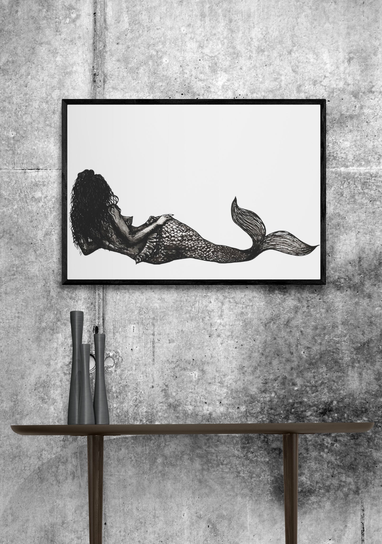 Fine Art Prints - Mermaid Art (signed Print) "She" - by Dawn Victoria. Ocean inspired art prints, female figure art, Mermaid drawing Nautical Art