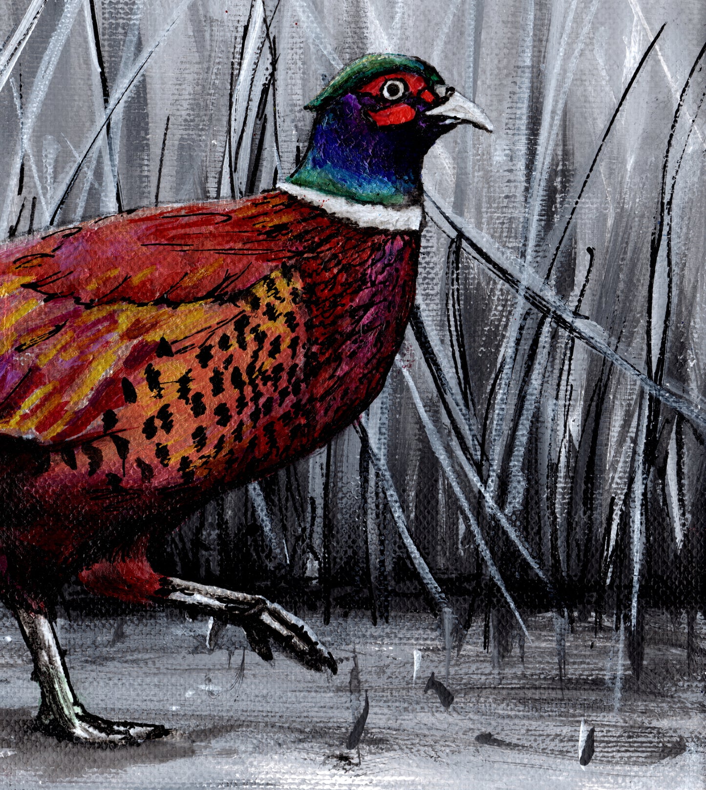 Fine Art Prints "Iridescent Pheasant" Metallic Pheasant painting by Dawn Victoria, 36 x 24cm Giclée Prints, Colourful bird art
