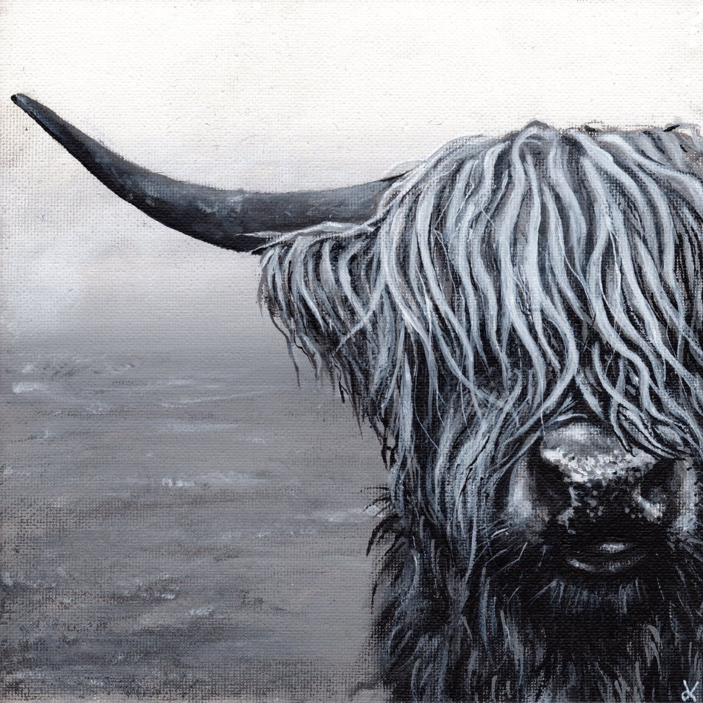 Highland Cow Square Art Prints, "Martha" painting by Cornwall Artist, Black and White Highland Cattle Lovers, Highland Coos, Gallery wall