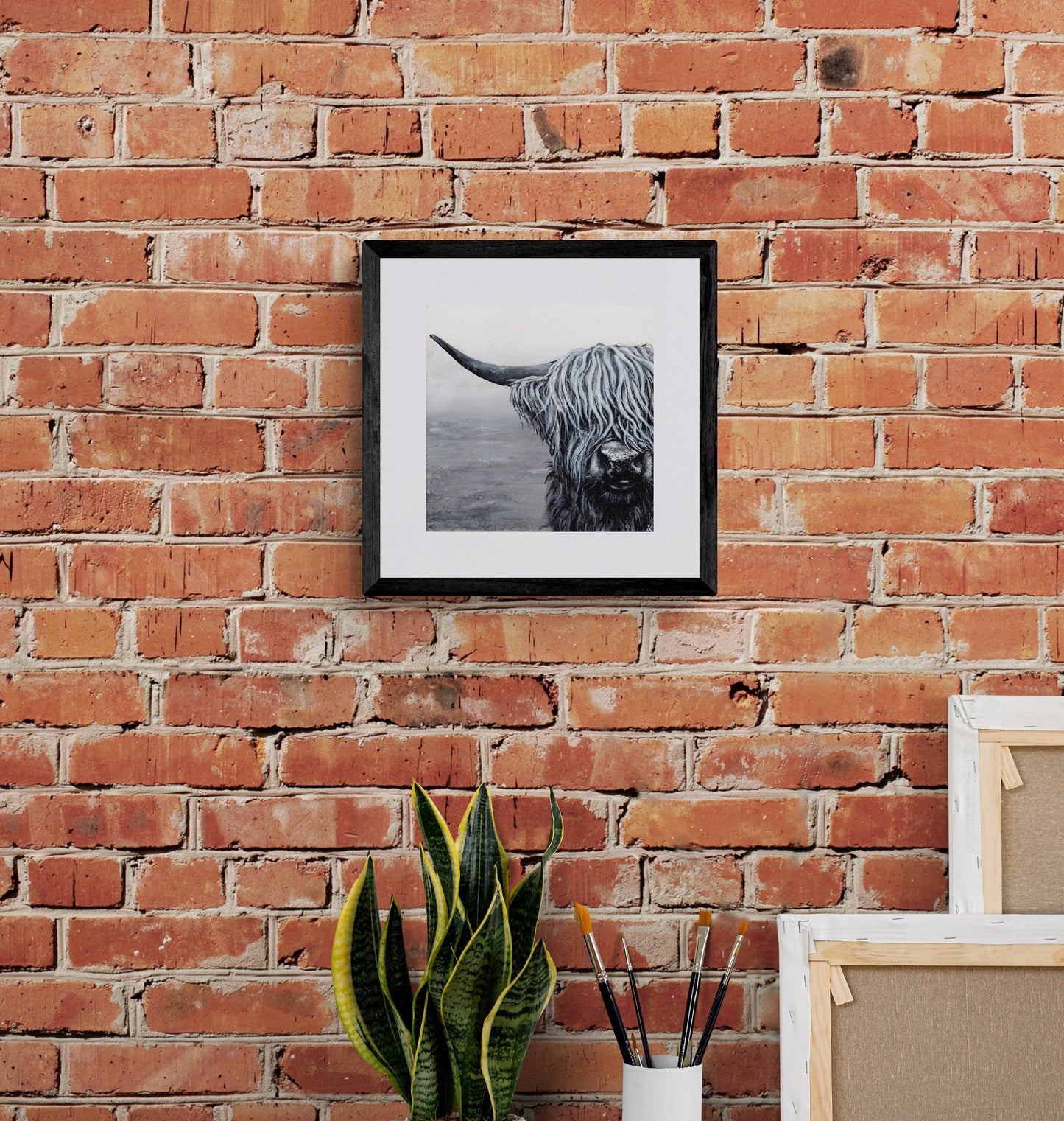 Highland Cow Square Art Prints, "Martha" painting by Cornwall Artist, Black and White Highland Cattle Lovers, Highland Coos, Gallery wall