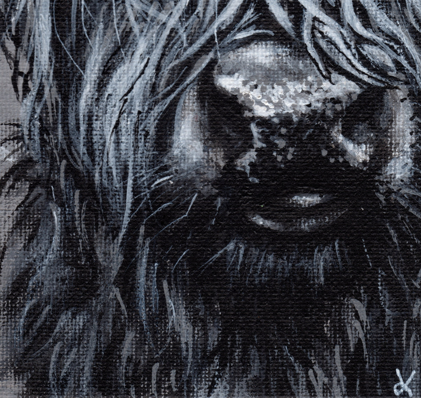 Highland Cow Square Art Prints, "Martha" painting by Cornwall Artist, Black and White Highland Cattle Lovers, Highland Coos, Gallery wall