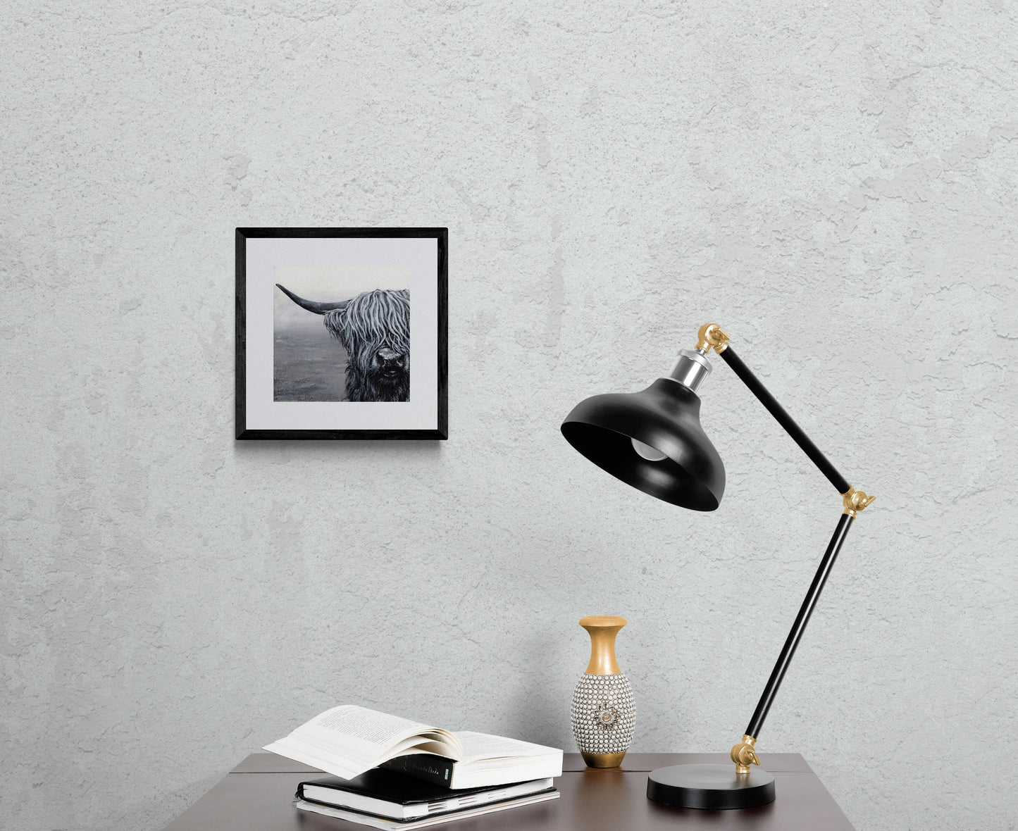 Highland Cow Square Art Prints, "Martha" painting by Cornwall Artist, Black and White Highland Cattle Lovers, Highland Coos, Gallery wall