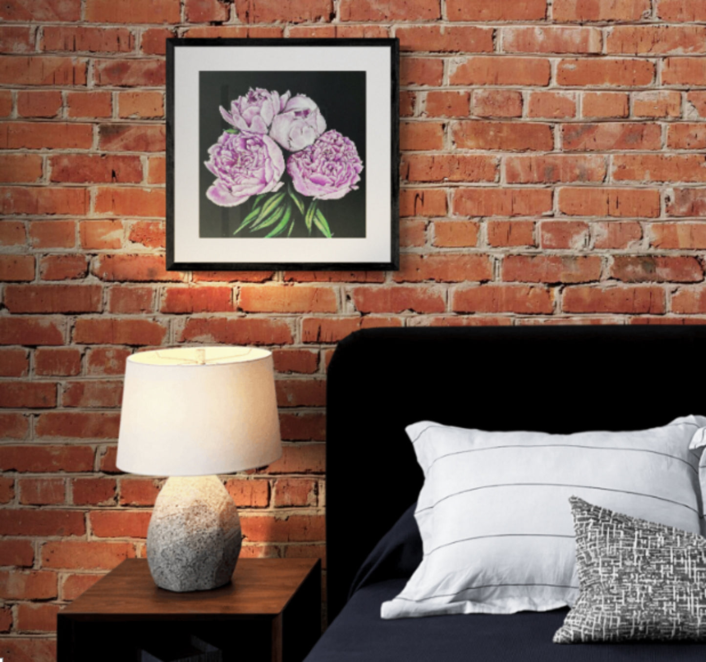Fine Art Prints "Purely Peonies" by Dawn Victoria, Pink and White Peonies painting with Gold stamens, Peony art for Flower lovers