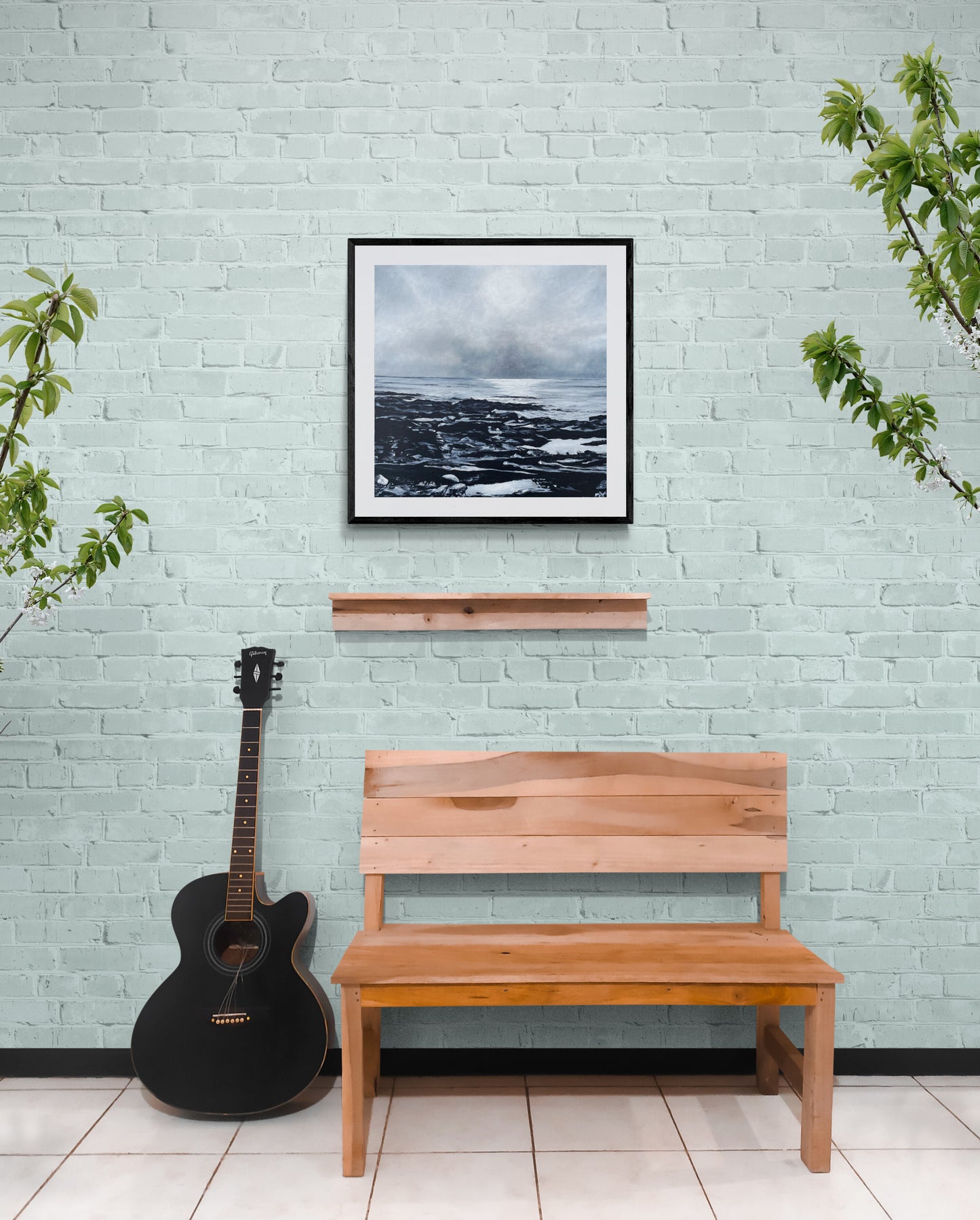 Fine Art Prints "Reflecting at Dawn" - Seascape Painting at sunrise, a rocky coastal scene with the sea reflecting the morning sun