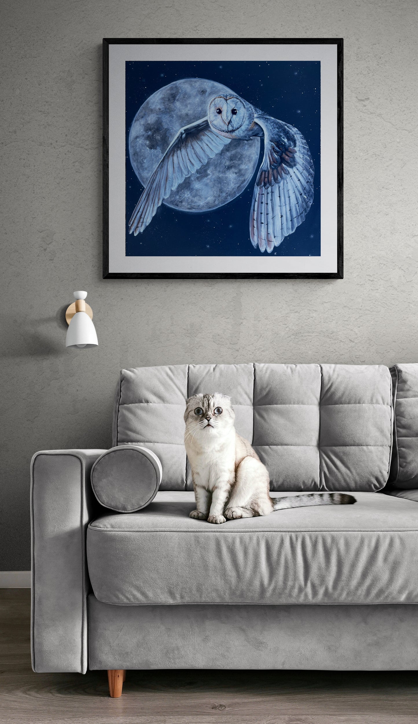 Fine Art Prints "Silence of the Night" Barn Owl painting with Moon Giclée Prints - Original artwork by Dawn Victoria, Owl art prints