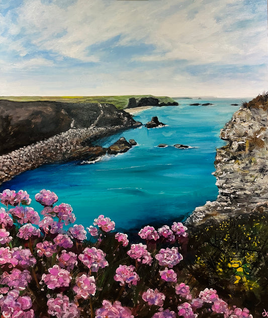 Fine Art Prints, "Pink Along The Path" Seascape portal inspired by South West Coast Path
