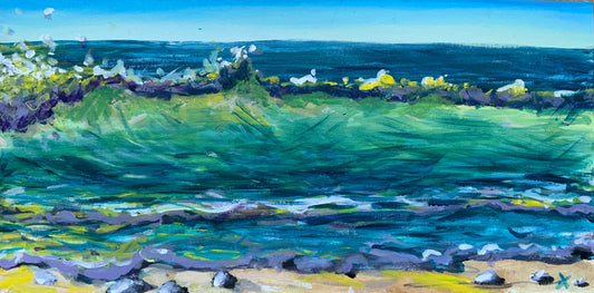 Original Artwork "Godrevy Wave Study #1" Plein-Air Painting on 60 x 30 cm board