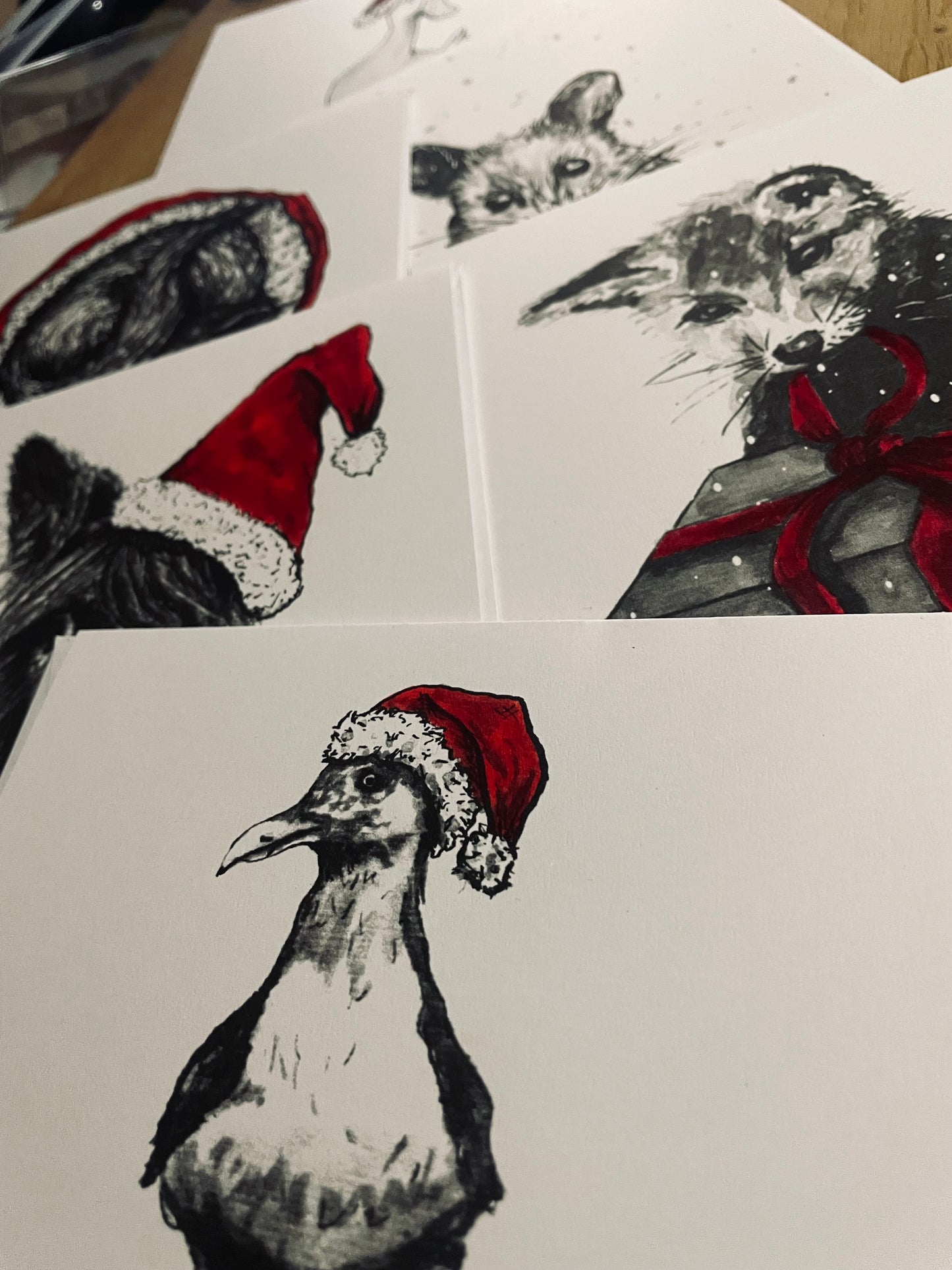 Black White and Red Christmas Cards - Art by Dawn Victoria