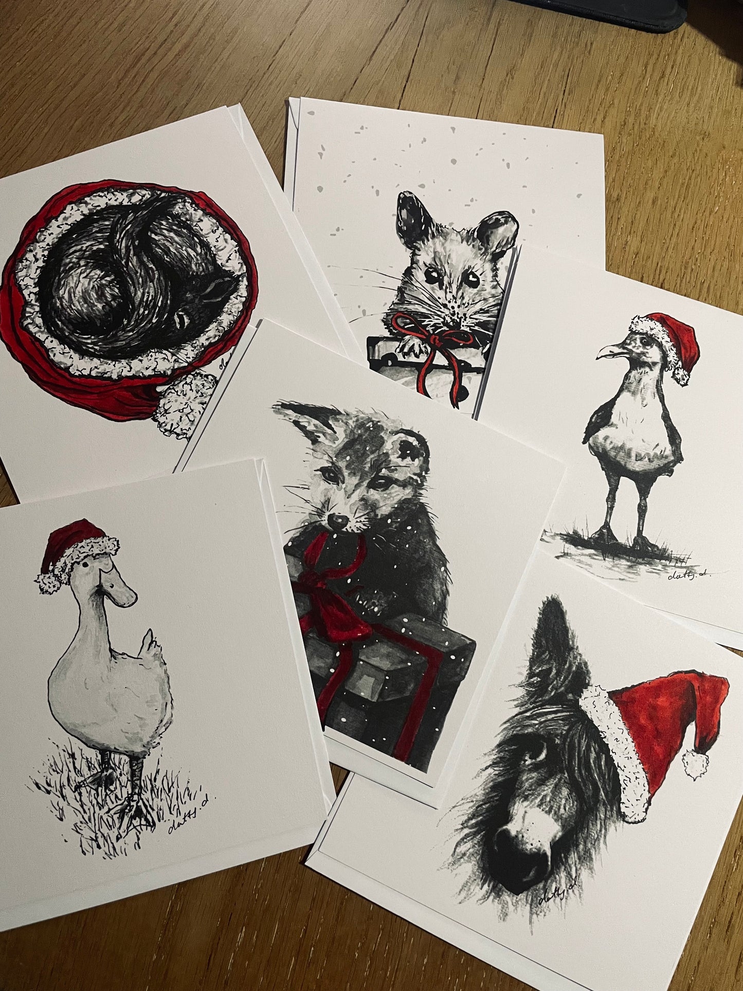 Black White and Red Christmas Cards - Art by Dawn Victoria