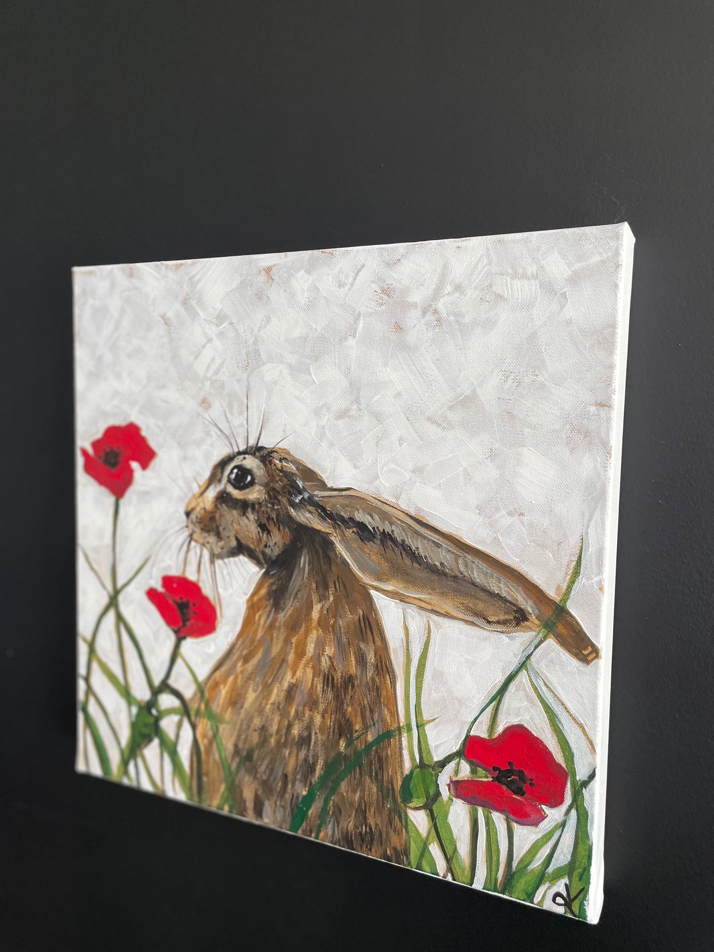 Fine Art Prints, "Hoppy in the Poppies" Summertime Hare hopping around in red poppies and wild flowers art prints