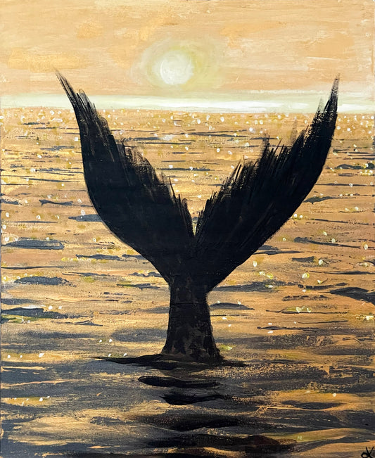 Fine Art Prints, "Farewell" Mermaid Tail Silhouette against Awesome Golden Sunset