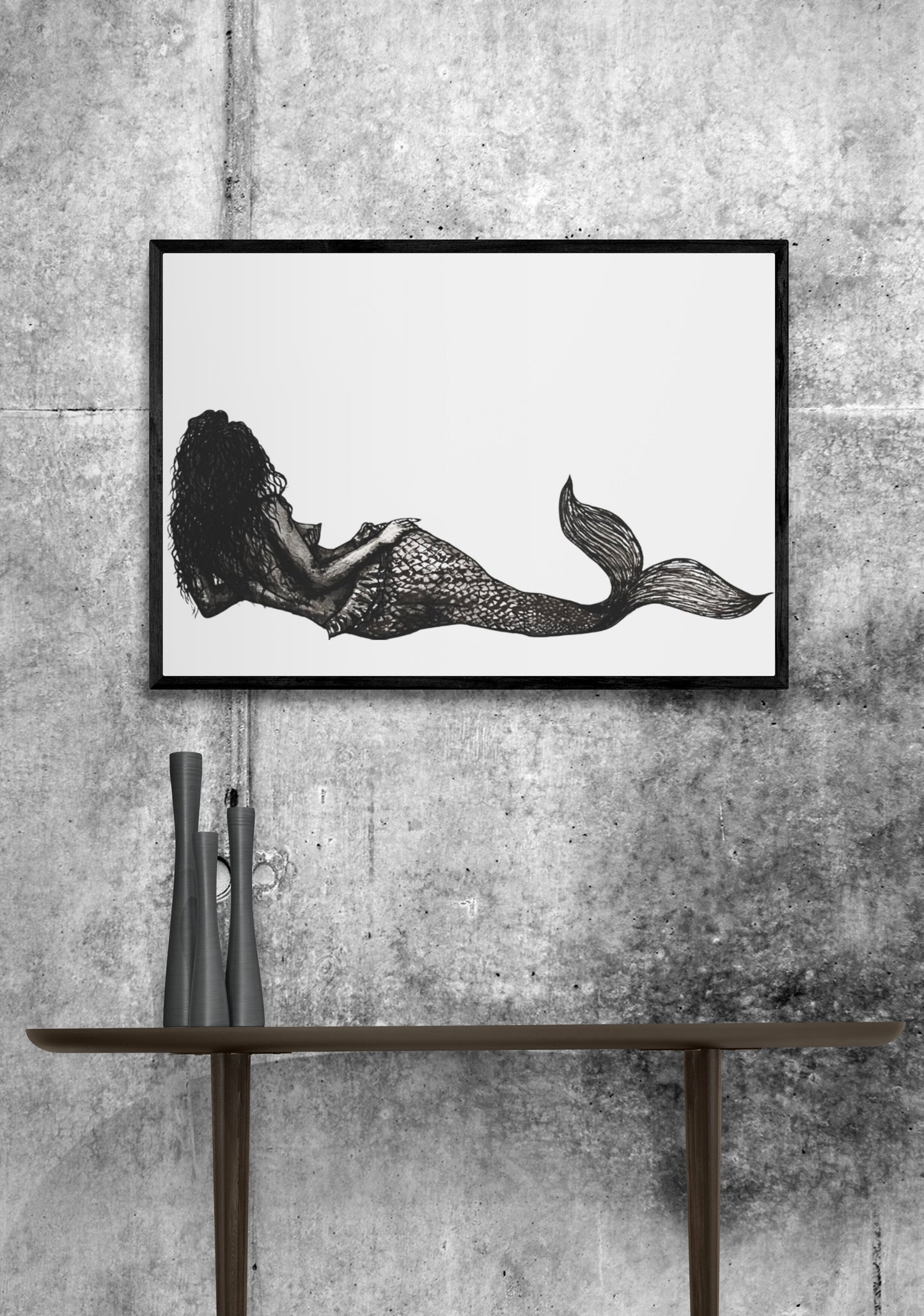 Fine Art Prints - Mermaid Art (signed Print) "She" -  by Dawn Victoria. Ocean inspired art prints, female figure art, Mermaid drawing Nautical Art