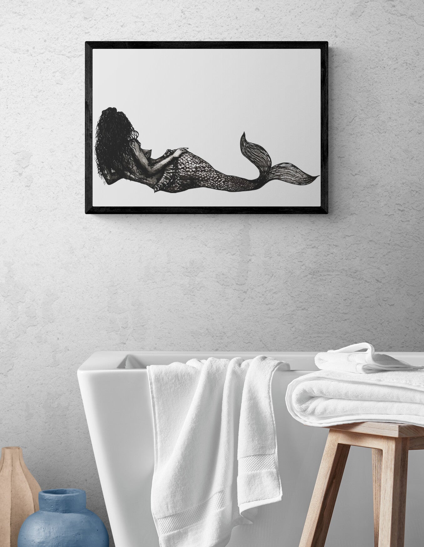 Fine Art Prints - Mermaid Art (signed Print) "She" -  by Dawn Victoria. Ocean inspired art prints, female figure art, Mermaid drawing Nautical Art