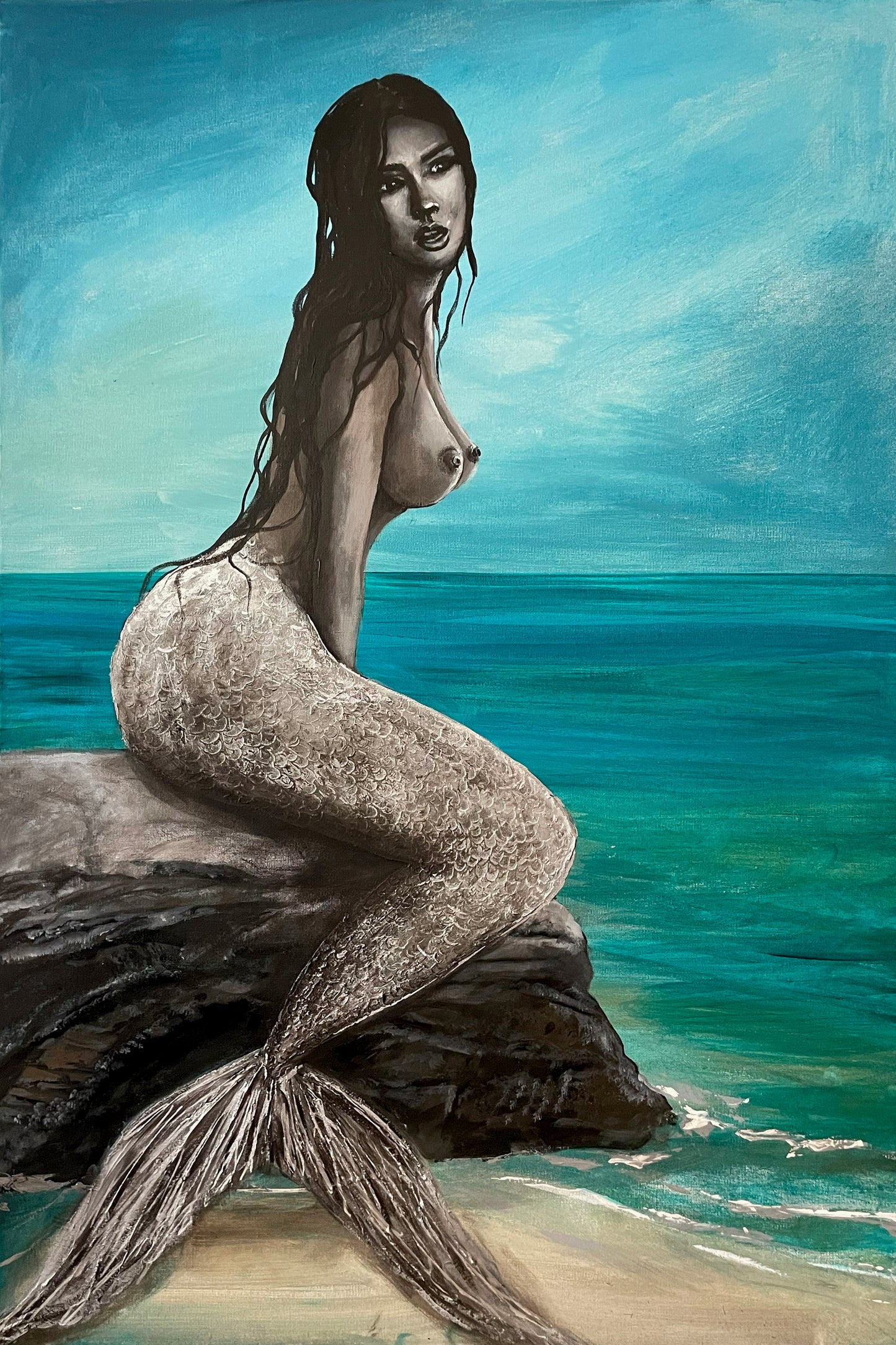 Original Artwork "The Silver Siren" on 24 x 36 inch canvas