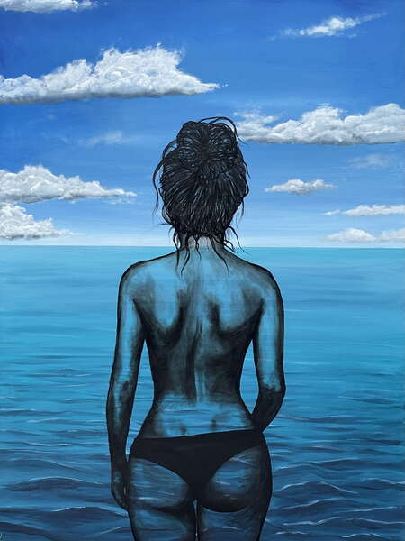 Fine Art Prints "Grateful" by Dawn Victoria, Giclee Prints - Female figure in water, mental health, Seascape, Ocean Scene Art, Open Water