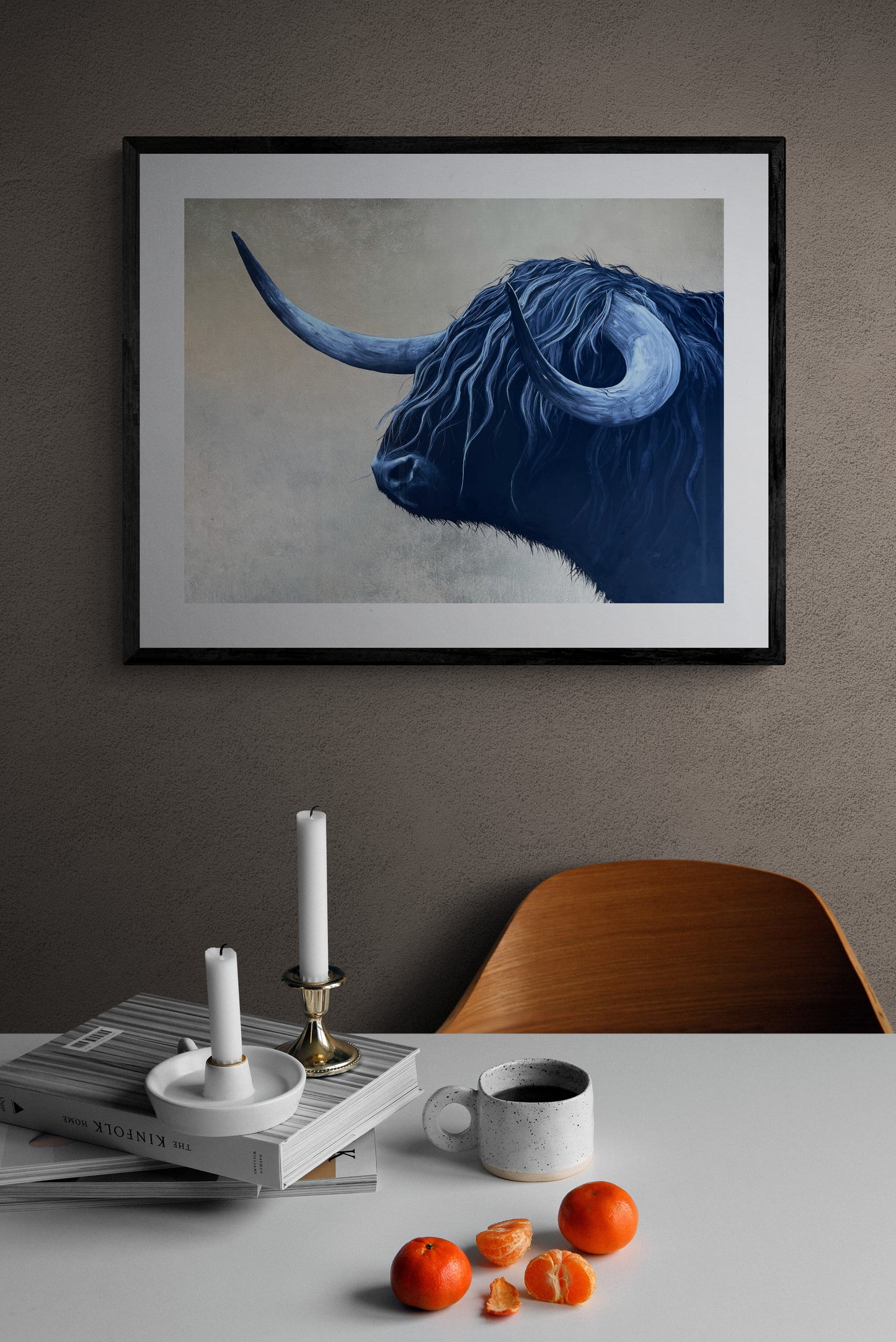 Hand Embellished Fine Art Prints "Boss" Highland Cow painting by Dawn Victoria, Metallic Gold Art Prints, Highland Cattle Coos Lovers