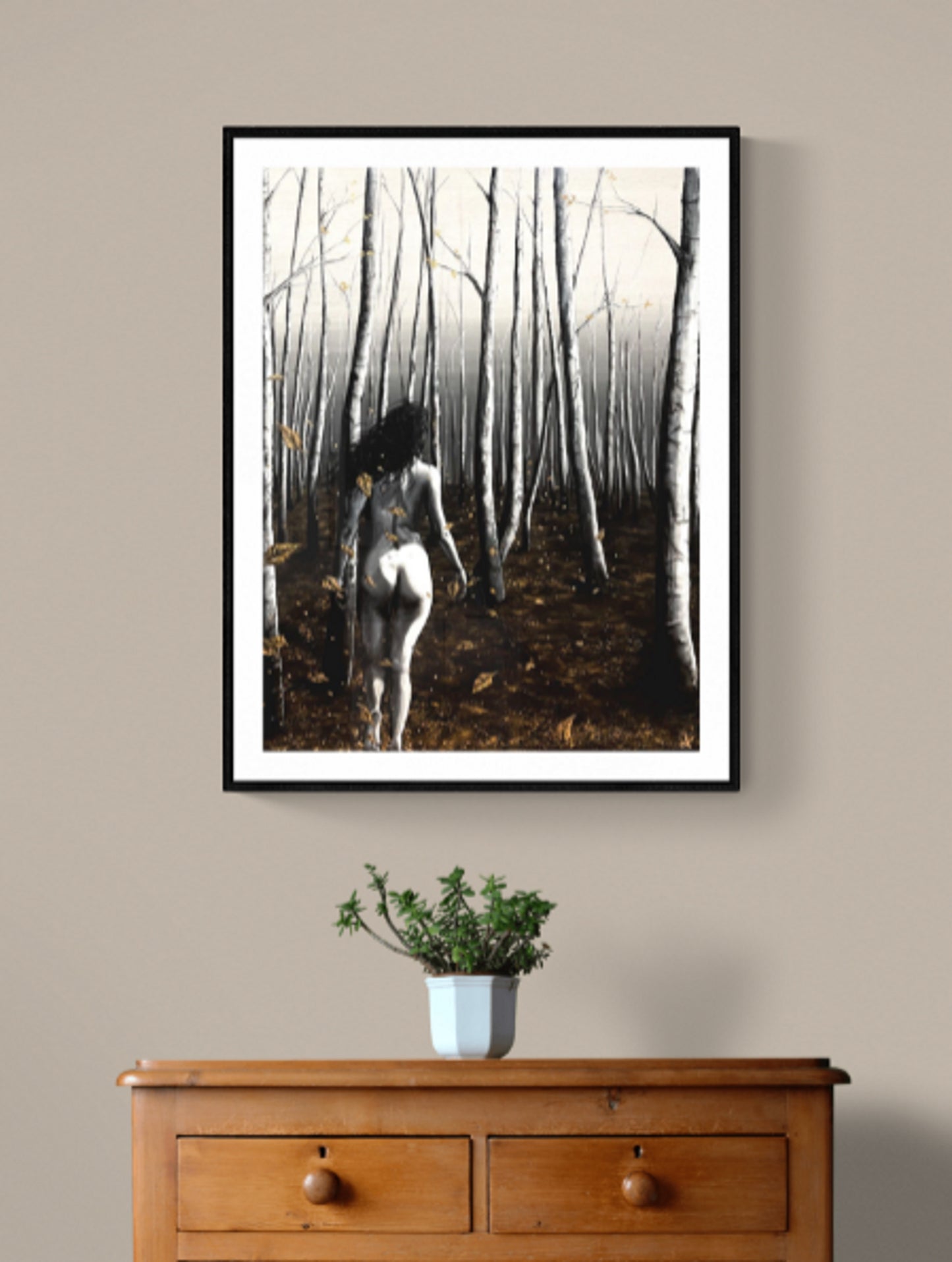 Fine Art Prints "Breathe" by Dawn Victoria, Giclee Prints - Naturist Nude female figure walking in forest, mental health, Woodland Trees