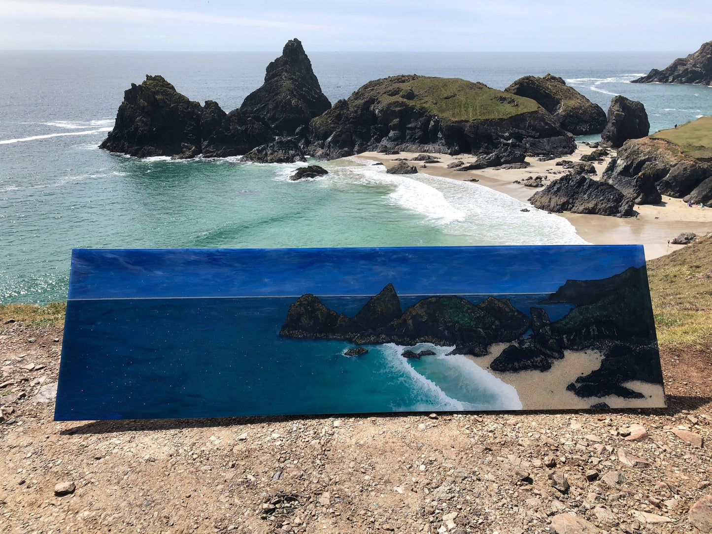 Large Seascape - "Getting Back to Kynance Cove"- Original Artwork, Multimedia Painting  +5ft Resin Sea Art