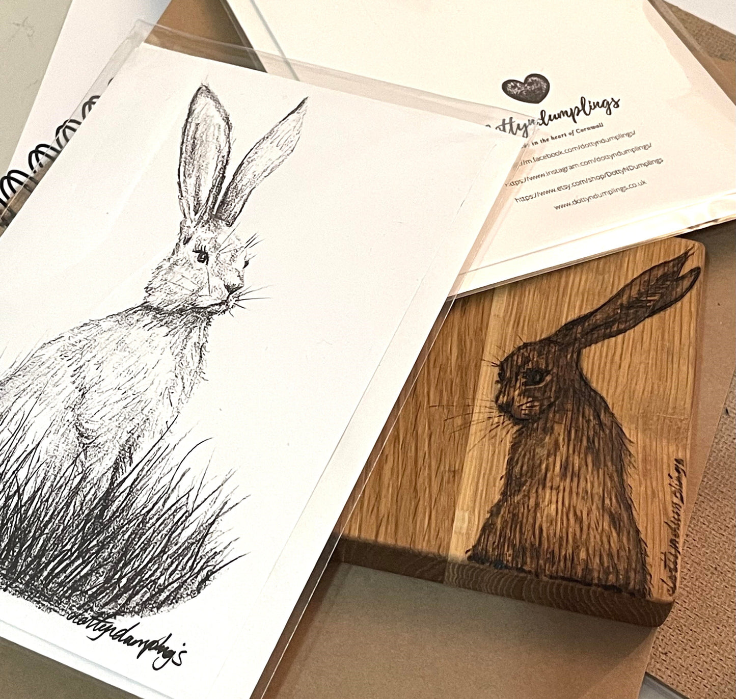 Hare illustration greetings card, 5x7 "Lady Hare” Limited artwork print - Original artwork by Cornwall artist - Blank Inside