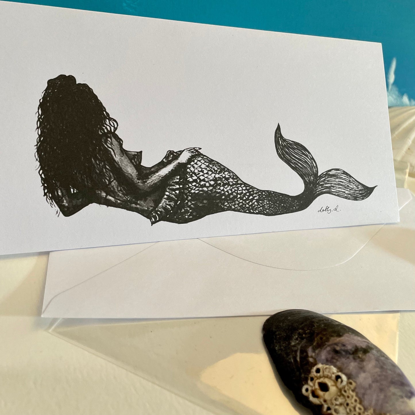 Mermaid card, be strong card , blank card, nautical card, friend or sister , swimming lover card, positive greeting card