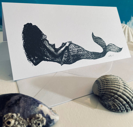 Mermaid card, be strong card , blank card, nautical card, friend or sister , swimming lover card, positive greeting card