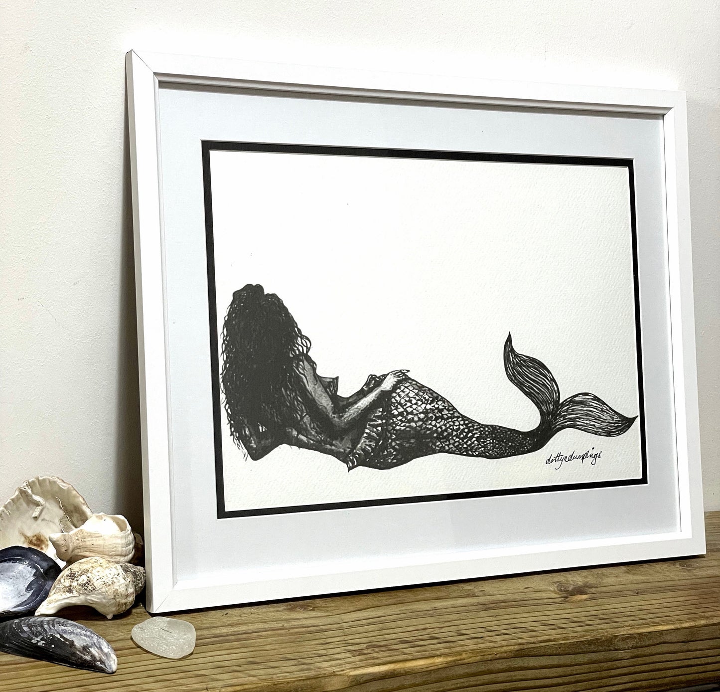 Fine Art Prints - Mermaid Art (signed Print) "She" -  by Dawn Victoria. Ocean inspired art prints, female figure art, Mermaid drawing Nautical Art