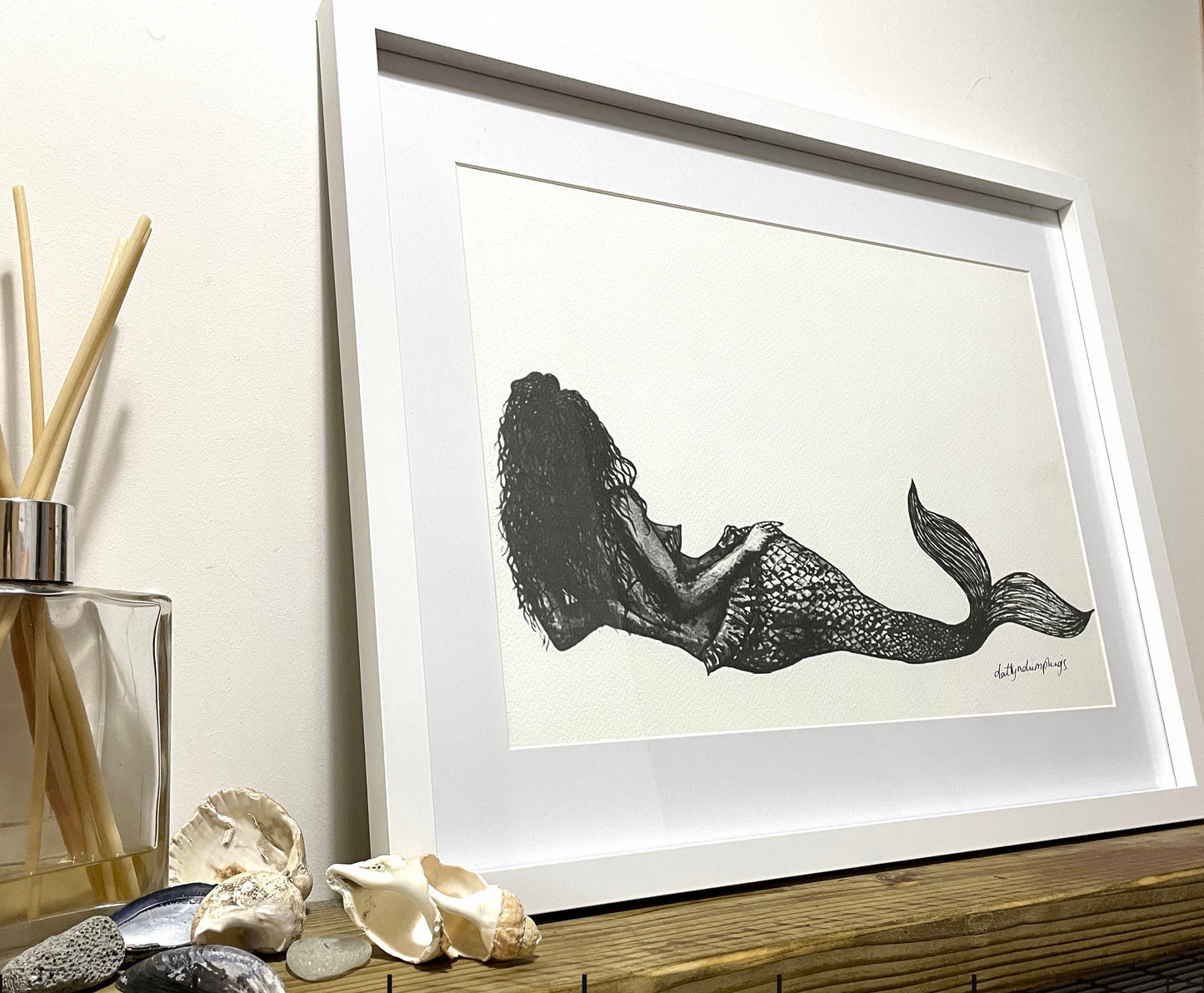 Fine Art Prints - Mermaid Art (signed Print) "She" -  by Dawn Victoria. Ocean inspired art prints, female figure art, Mermaid drawing Nautical Art