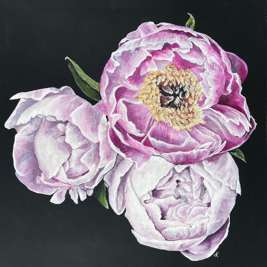 Original Artwork "Peaceful Peonies" Acrylic on 14 x 14 inch board